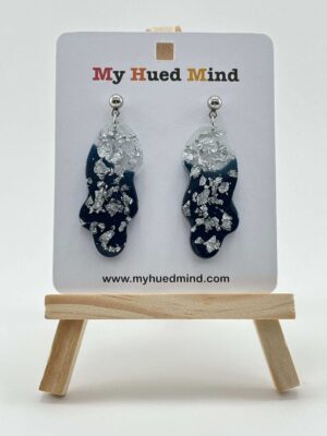 Cloud Resin Stud Earrings (Navy-Silver Flake)