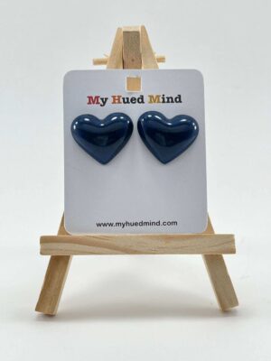 Heart Stud Resin Earrings (Deep Navy Blue)