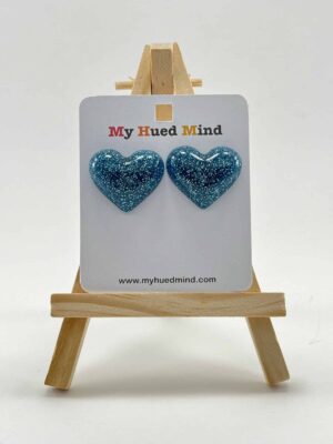Heart Stud Resin Earrings (Blue Glitter)