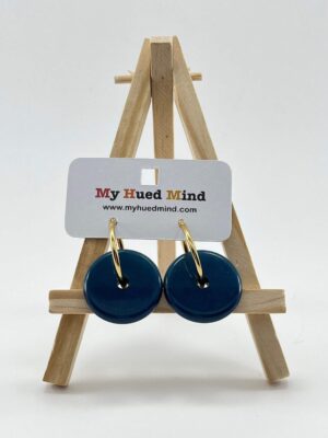 Shimmer Resin Disc Hoop Earrings (Deep Navy Blue)
