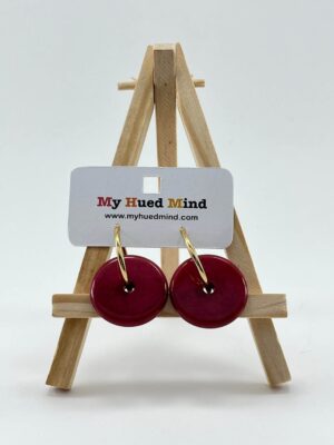 Shimmer Resin Disc Hoop Earrings (Deep Cherry Red)