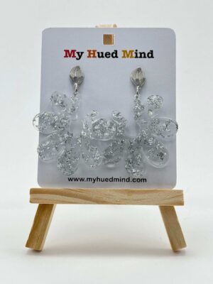Leaf Flower Earrings (Clear Resin Silver Flake)