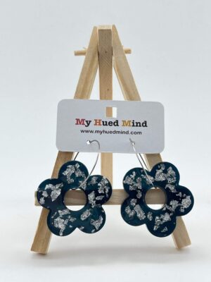 Groovy Resin Flower Hoop Earrings (Navy Blue - Silver)