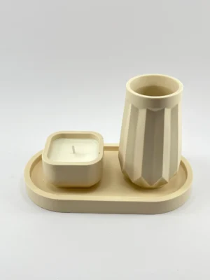 Minimalist Tray, Holder and Candle Decor Set (Warm Cream)