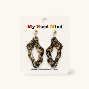 Wave Form dongle Resin Earrings (Black-Gold)