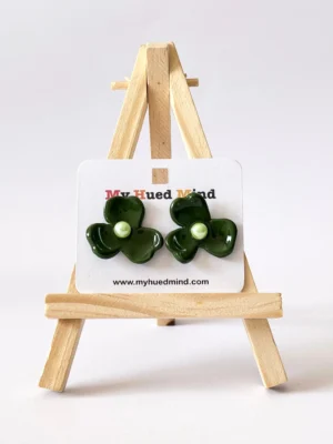 Green Blossom Polymer Clay Flower Stud Earrings