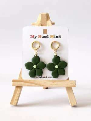 Green Blossom Polymer Clay Flower Dangle Earrings