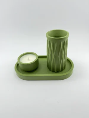 Minimalist Tray, Holder and Candle Decor Set (Olive Green)