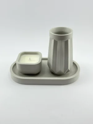 Minimalist Tray, Holder and Candle Decor Set (Soft Grey)