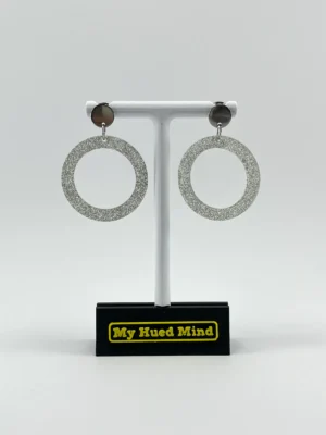 IMG_6631 Silver Shimmer Dangle Resin Hoop Earrings