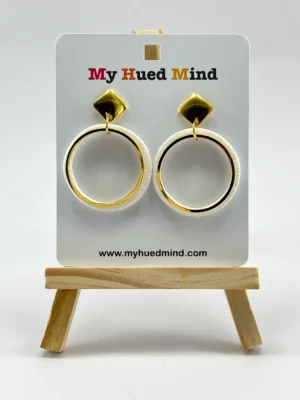 White & Gold Double Ring Statement Earrings