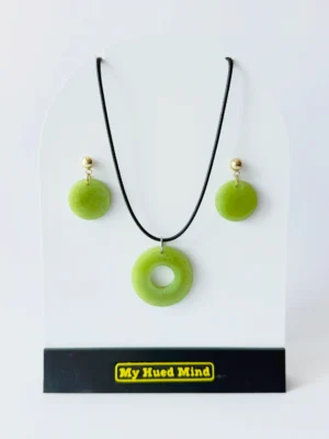 Lime Green Resin Jewellery Set with Circle Pendant & Earrings