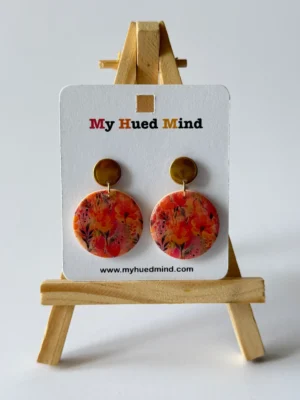 Floral Drop Earrings with Gold Stud – Polymer Clay (2.5 cm)