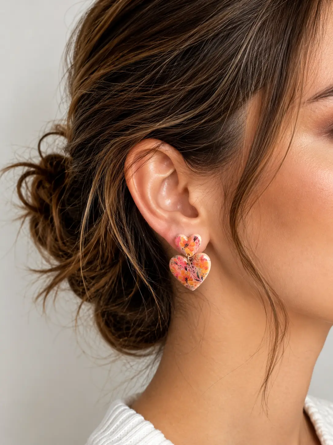 Floral Polymer Clay Hoop Earrings with Handcrafted Charm6