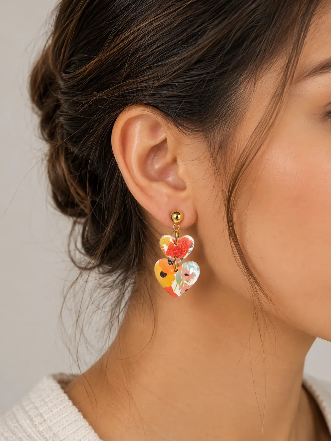 Handmade Floral Heart Drop Earrings in Polymer Clay12