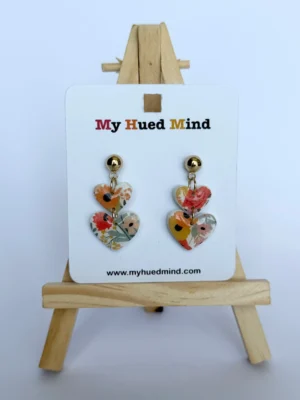 Handmade Floral Heart Drop Earrings in Polymer Clay