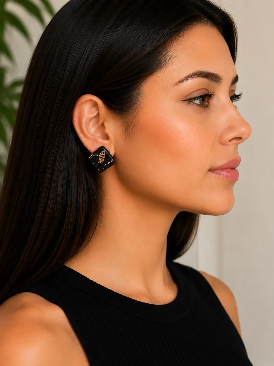 Black & Gold Marble Statement Stud Earrings3
