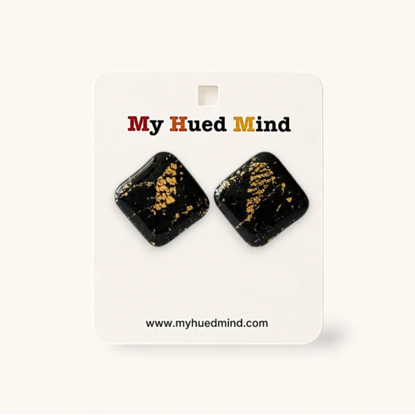 Black & Gold Marble Statement Square Stud Earrings