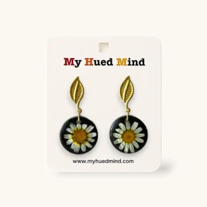 Resin Dangle Earrings with Real Dried White Daisy Wildflower