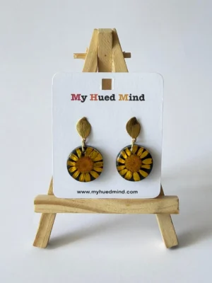 Resin Dangle Earrings with Real Dried Yellow Wildflower