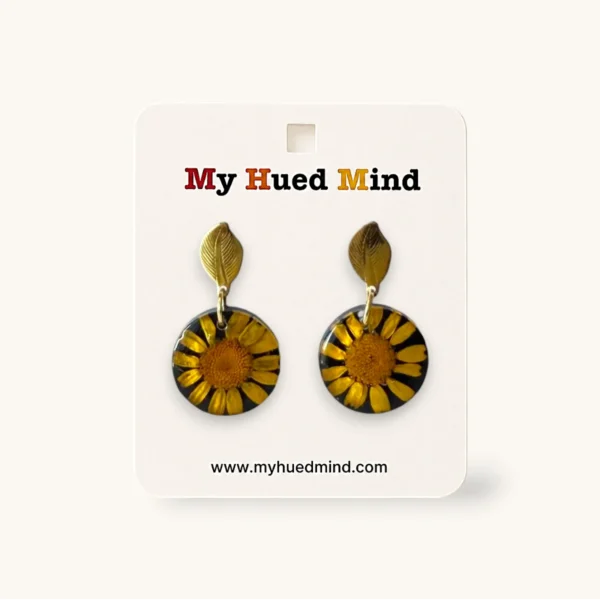 Resin Dangle Earrings with Real Dried Yellow Wildflower