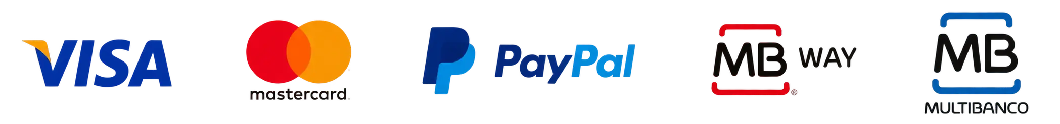 Visa, Mastercard, PayPal, MB WAY and Multibanco